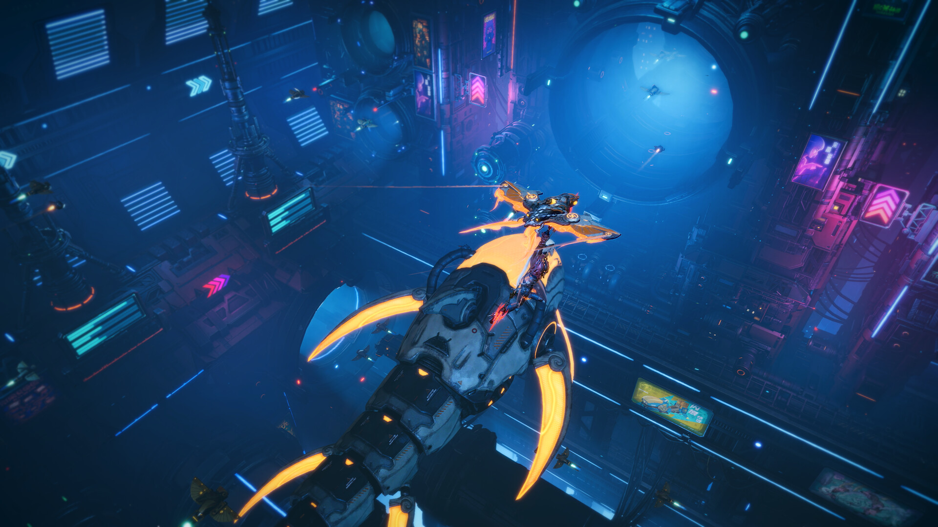 ReBlade official Steam screenshot: Aerial scene in a neon-lit industrial city